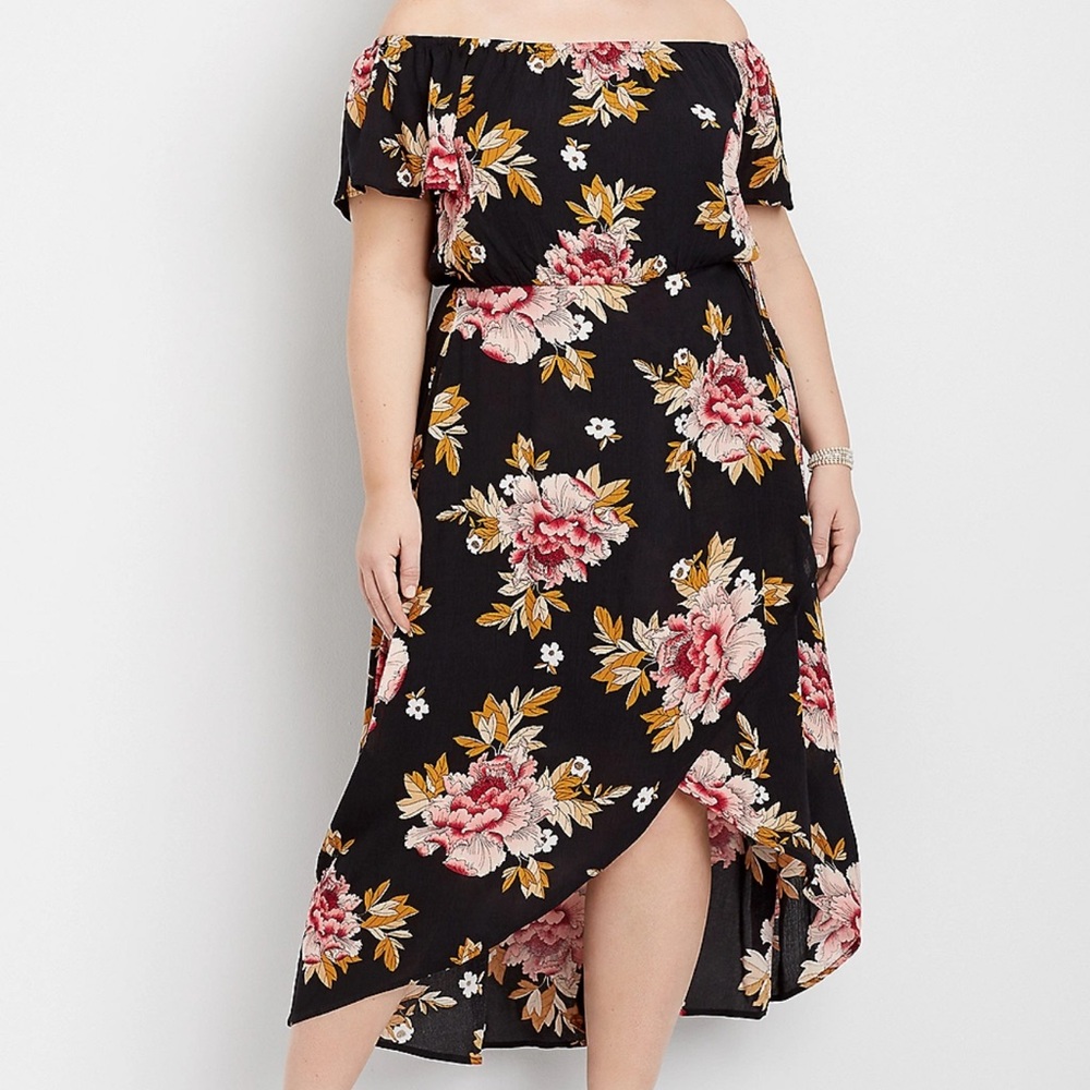 Maurices Plus Size Floral Wrap Maxi Dress XXL Womens‎ off shoulder rayon layered